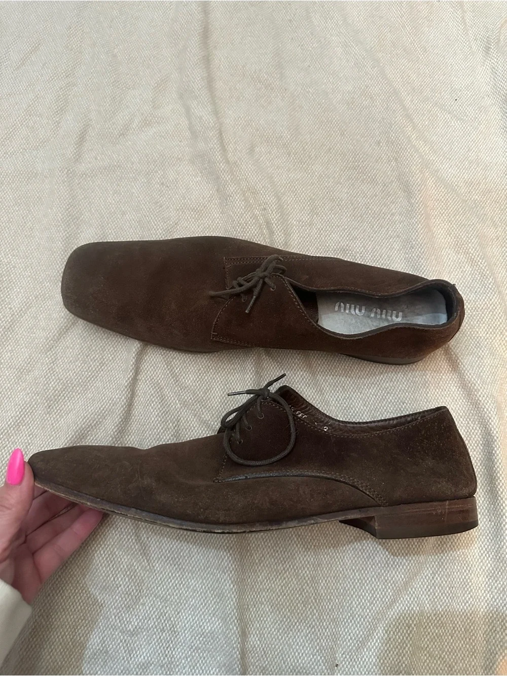 Miu Miu By Prada Men's Brown Suede Lace Up Oxford Derby Loafers Shoes 8
